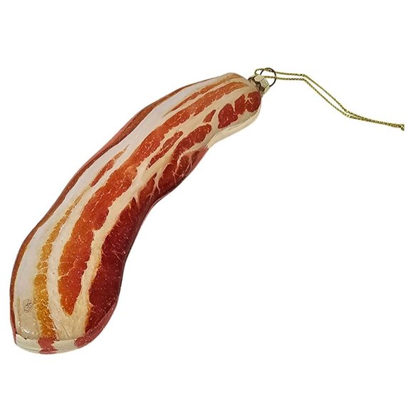 6.5" Juicy Slice of Bacon Glass Ornament, Christmas Decor Gift - Picture 2 of 3